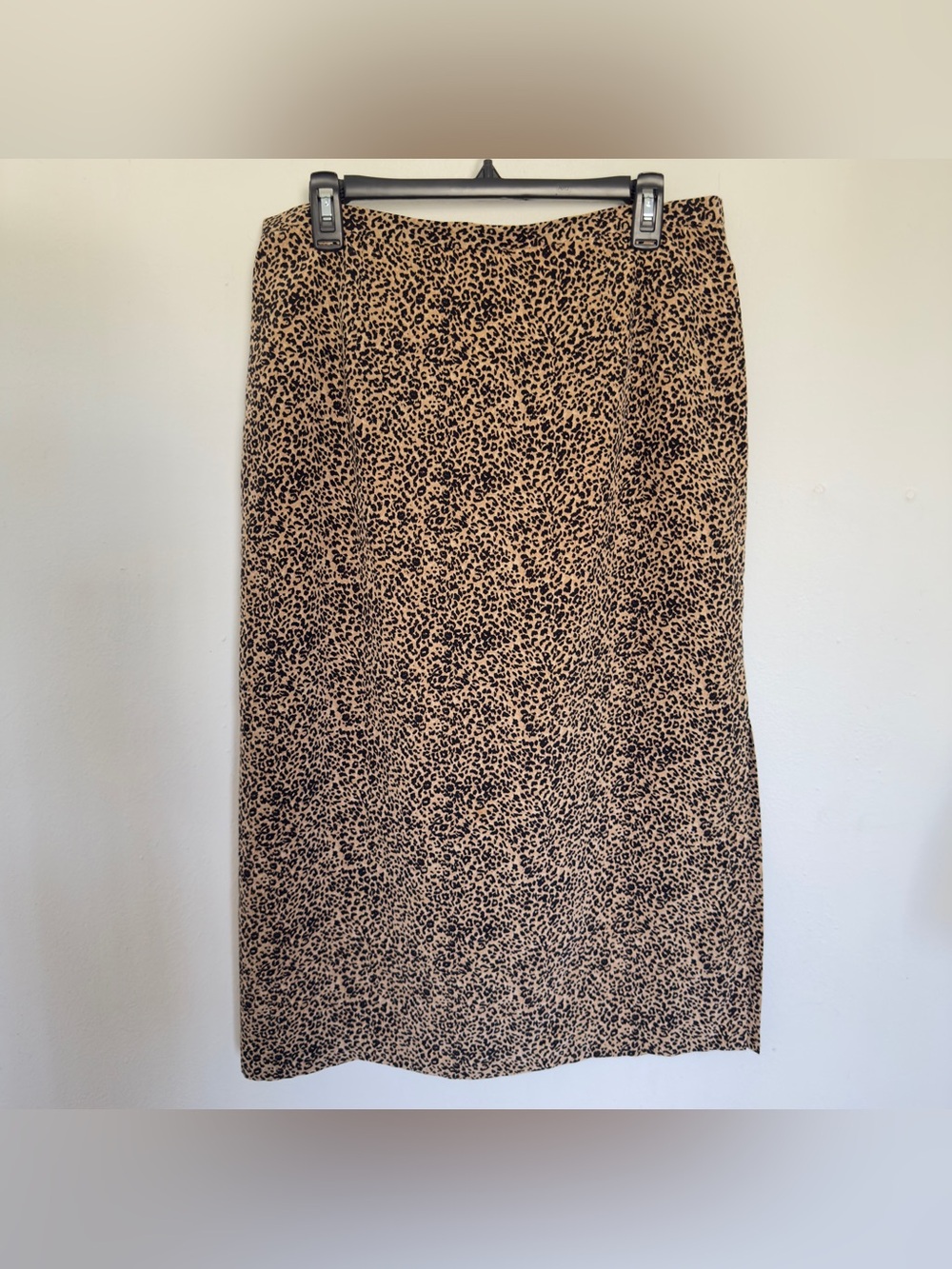 Talbots Petite 14 Skirt Pure Silk Leopard Animal Print Lined Midi High Slit Sexy